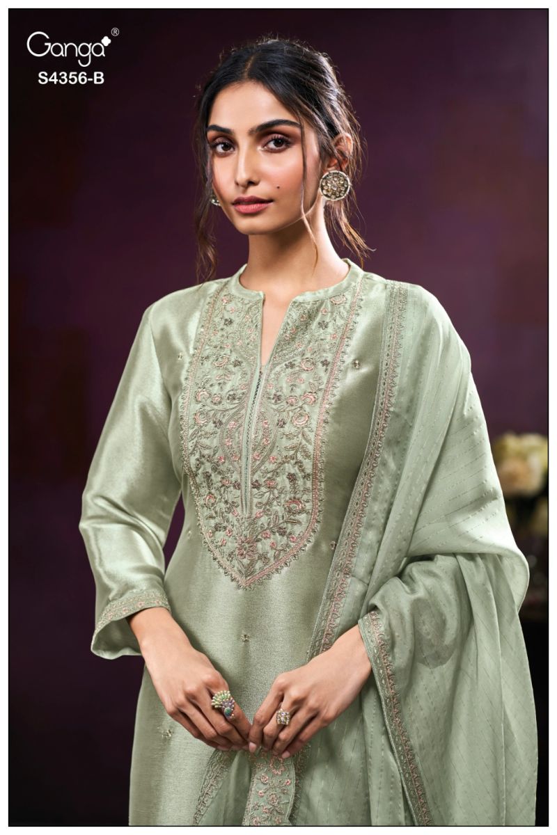 Ganga Tveya 4356 Bemberg Silk Jacquard Work Salwar Suit — Wholesale Salwar Suits, Ganga wholesale from Surat — view 4