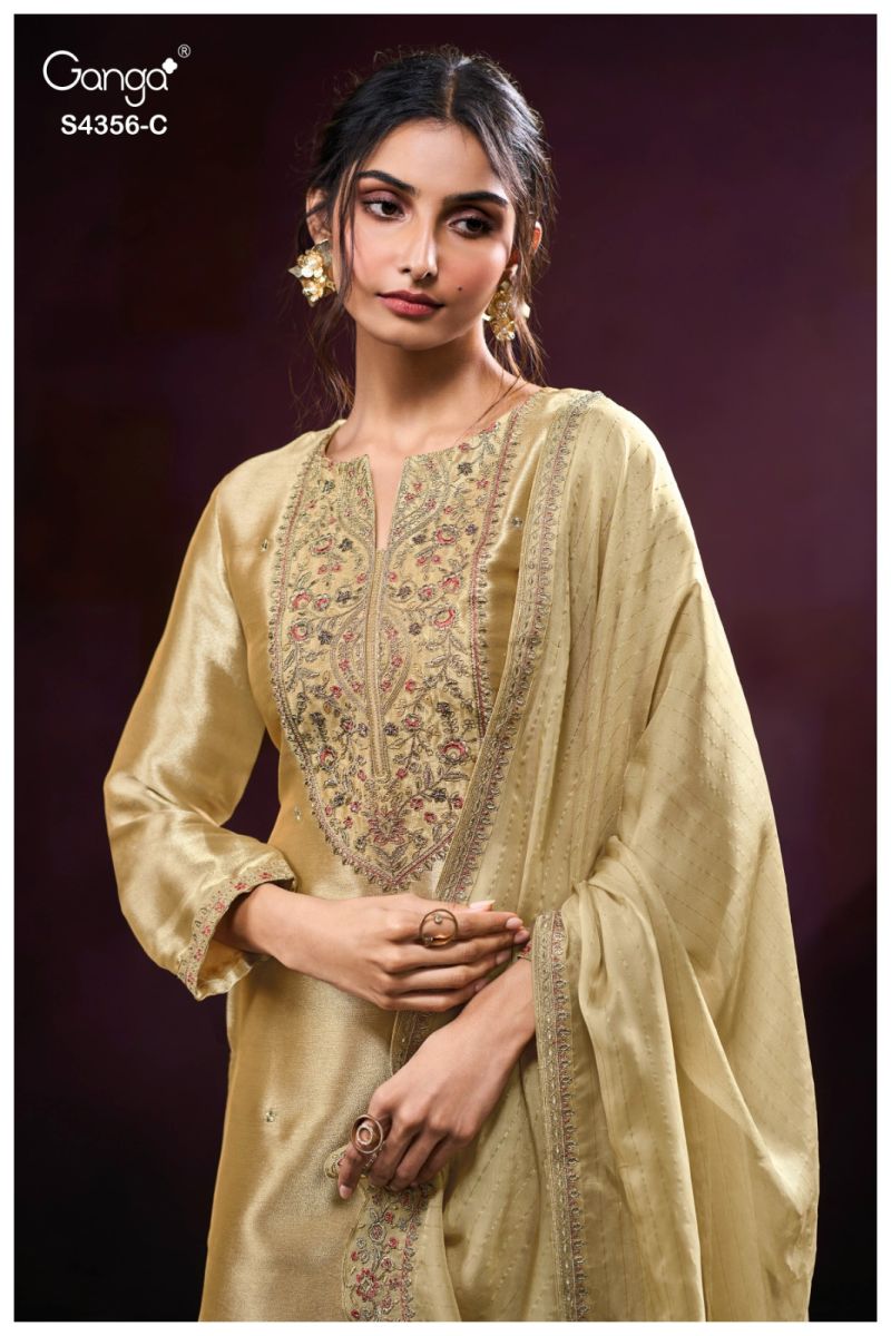 Ganga Tveya 4356 Bemberg Silk Jacquard Work Salwar Suit — Wholesale Salwar Suits, Ganga wholesale from Surat — view 3