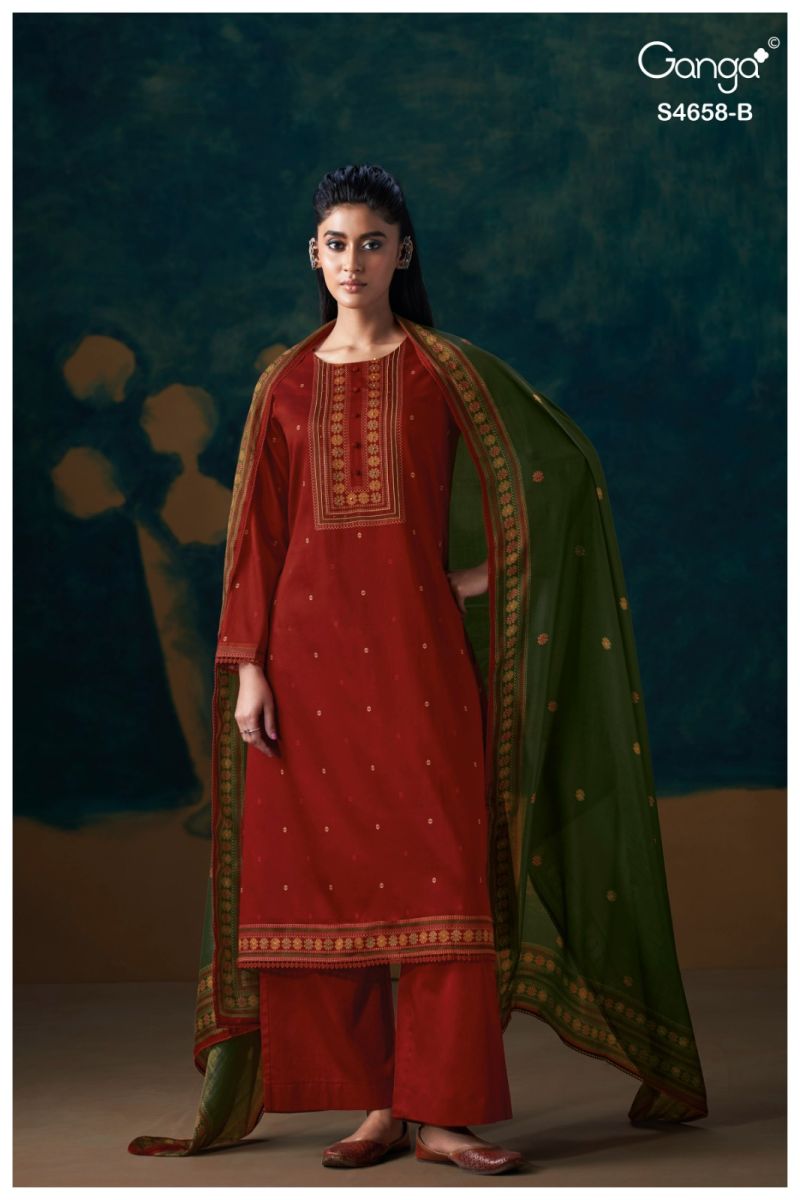 Ganga Venisha 4658 Cotton Satin Print Hand Embroidered Salwar Kameez — Cotton Dress Material, Ganga wholesale from Surat — view 3