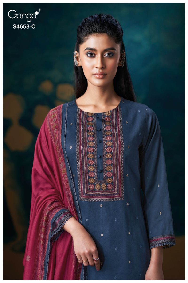 Ganga Venisha 4658 Cotton Satin Print Hand Embroidered Salwar Kameez — Cotton Dress Material, Ganga wholesale from Surat — view 7