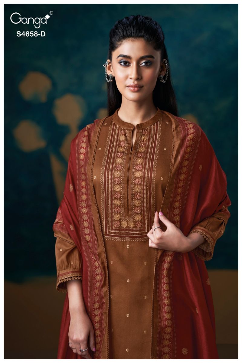 Ganga Venisha 4658 Cotton Satin Print Hand Embroidered Salwar Kameez — Cotton Dress Material, Ganga wholesale from Surat — view 8