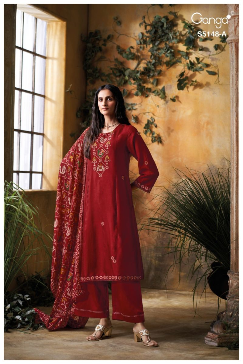 Ganga Zendaya 5148 Bemberg Russian Silk Print And Embroidered Salwar Kameez Dress Material — Wholesale Readymade Suit, Ganga wholesale from Surat — view 2