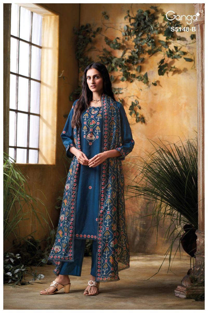Ganga Zendaya 5148 Bemberg Russian Silk Print And Embroidered Salwar Kameez Dress Material — Wholesale Readymade Suit, Ganga wholesale from Surat — view 3