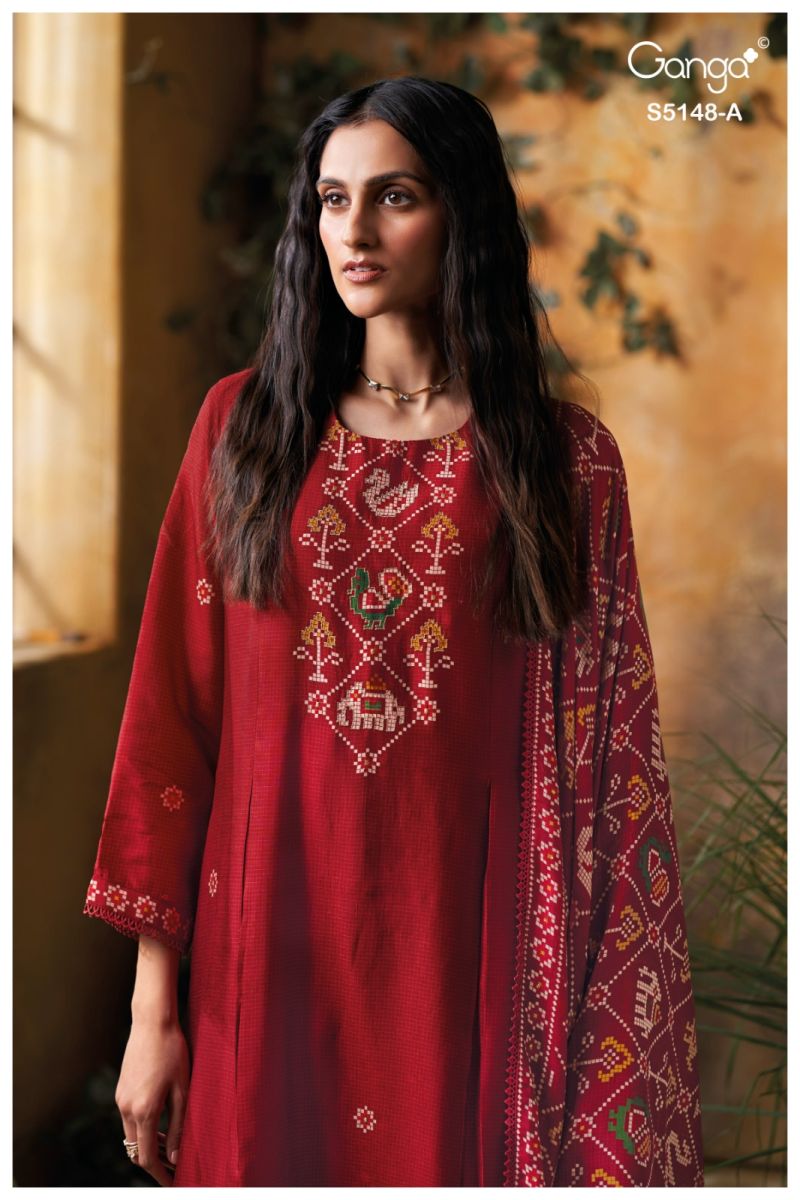 Ganga Zendaya 5148 Bemberg Russian Silk Print And Embroidered Salwar Kameez Dress Material — Wholesale Readymade Suit, Ganga wholesale from Surat — view 4