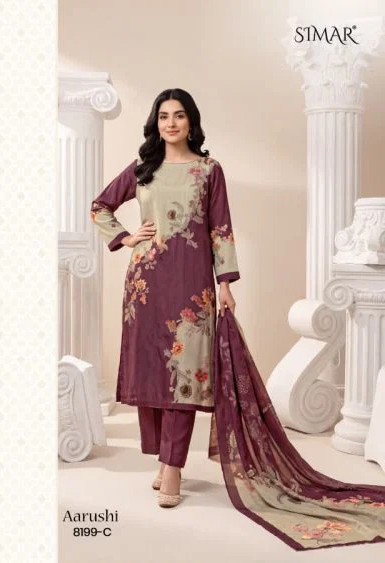 Glossy Simar Aarushi Viscose Organza Digital Print Embroidered Salwar Kameez Dress Material