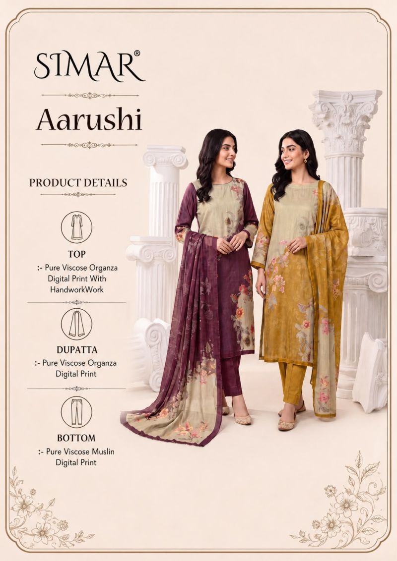 Glossy Simar Aarushi Viscose Organza Digital Print Embroidered Salwar Kameez Dress Material — Wholesale Salwar Suits, Glossy wholesale from Surat — view 5