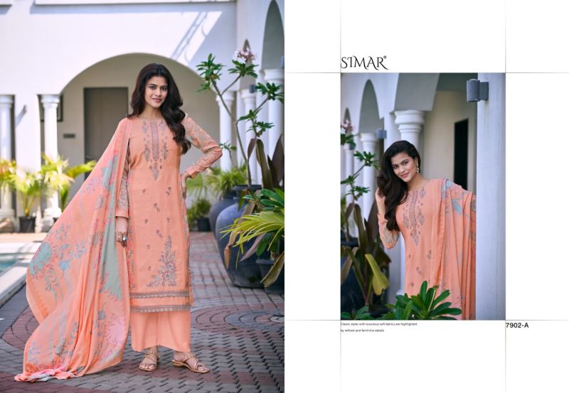 Glossy Simar Minaaz Viscose Maslin Digital Print Embroidered Salwar Suit — Cotton Dress Material, Glossy wholesale from Surat — view 6