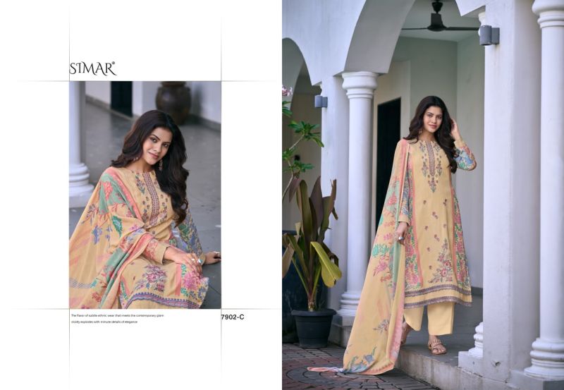 Glossy Simar Minaaz Viscose Maslin Digital Print Embroidered Salwar Suit — Cotton Dress Material, Glossy wholesale from Surat — view 5