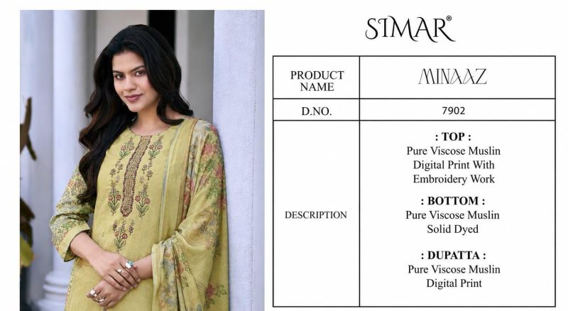 Glossy Simar Minaaz Viscose Maslin Digital Print Embroidered Salwar Suit — Cotton Dress Material, Glossy wholesale from Surat — view 3