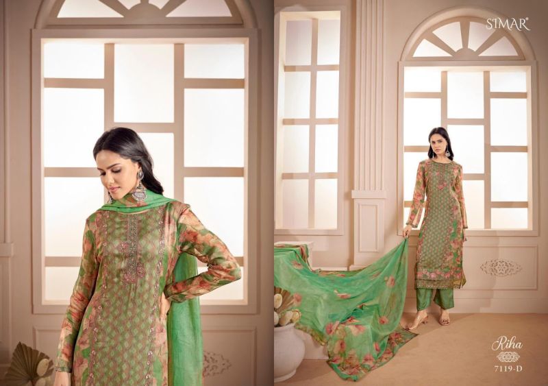Glossy Simar Riha Viscose Muslin Digital Printed Salwar Kameez — Wholesale Dress Material, Vardan Ethnic wholesale from Surat — view 6