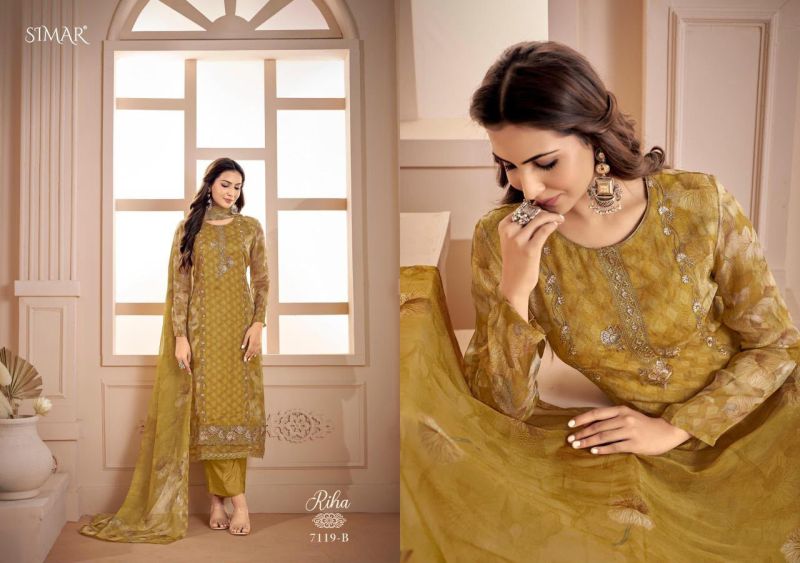 Glossy Simar Riha Viscose Muslin Digital Printed Salwar Kameez — Wholesale Dress Material, Vardan Ethnic wholesale from Surat — view 7