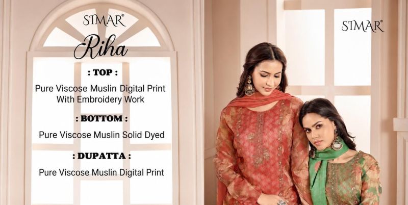 Glossy Simar Riha Viscose Muslin Digital Printed Salwar Kameez — Wholesale Dress Material, Vardan Ethnic wholesale from Surat — view 4