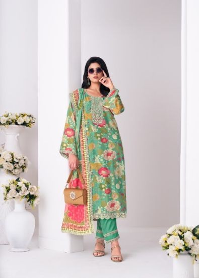 Glossy Simar Sanaaz Viscose Muslin Digital Print Embroidered Salwar Kameez Catalog