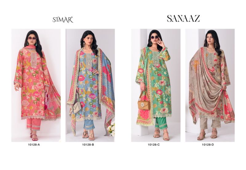 Glossy Simar Sanaaz Viscose Muslin Digital Print Embroidered Salwar Kameez Catalog — Wholesale Salwar Suits, Glossy wholesale from Surat — view 3