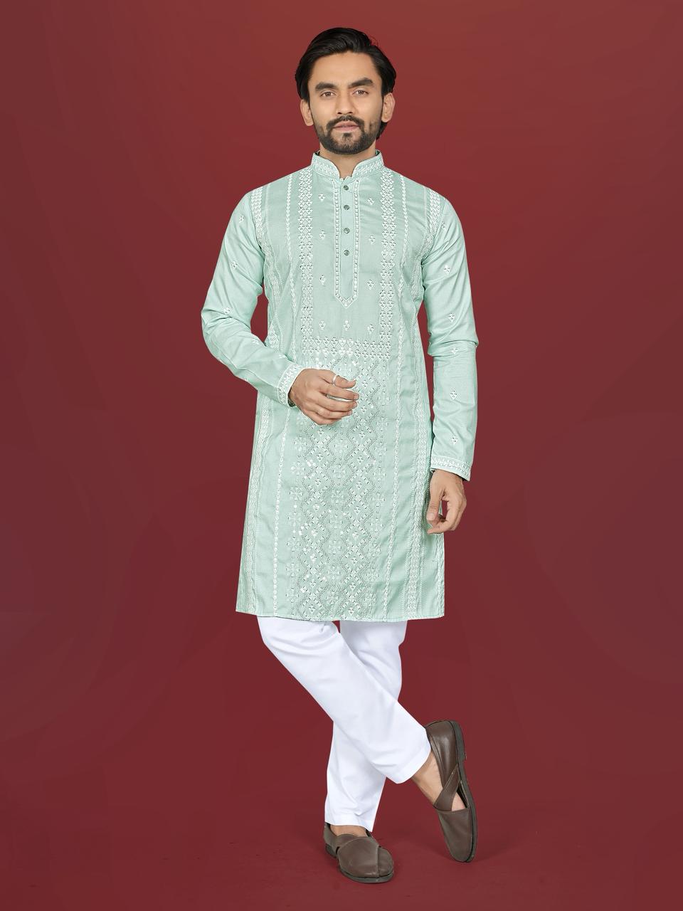 Gulzaar Men's Soft Silk Embroidered Kurta Pajama Set — Men's Wear, Vardan Ethnic wholesale from Surat — view 9