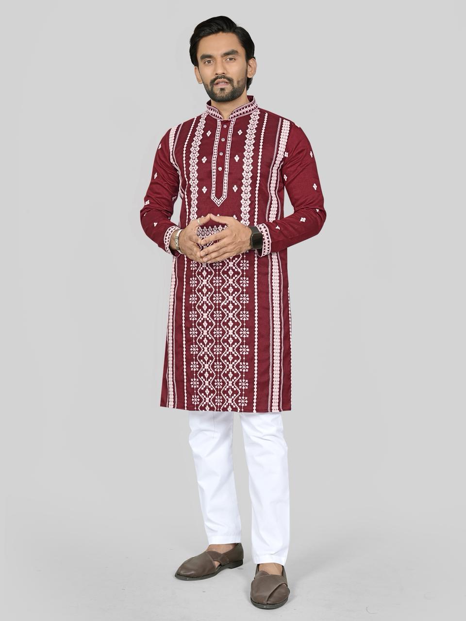 Gulzaar Men's Soft Silk Embroidered Kurta Pajama Set — Men's Wear, Vardan Ethnic wholesale from Surat — view 11