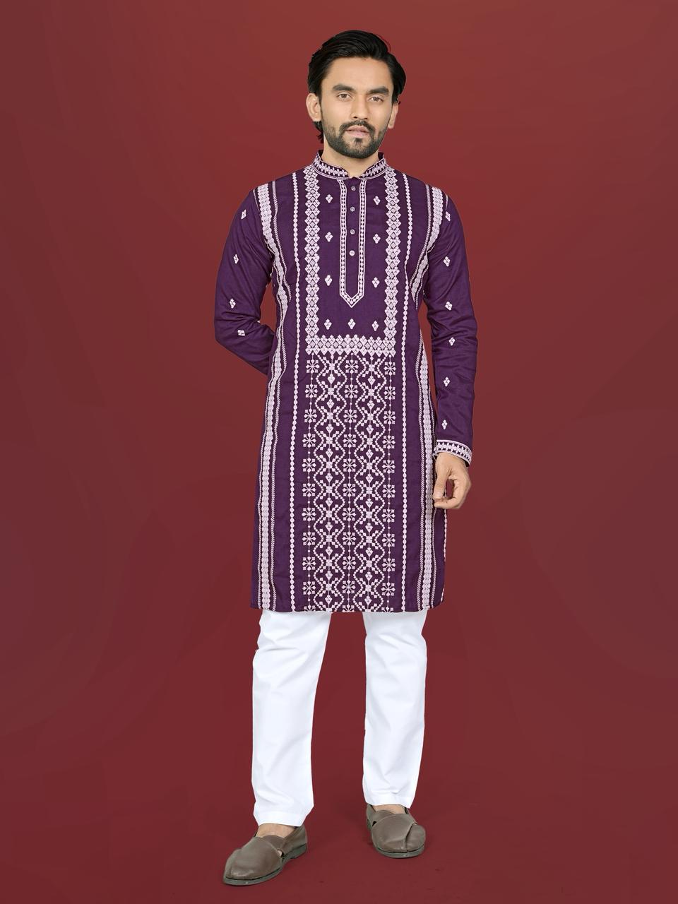 Gulzaar Men's Soft Silk Embroidered Kurta Pajama Set — Men's Wear, Vardan Ethnic wholesale from Surat — view 14