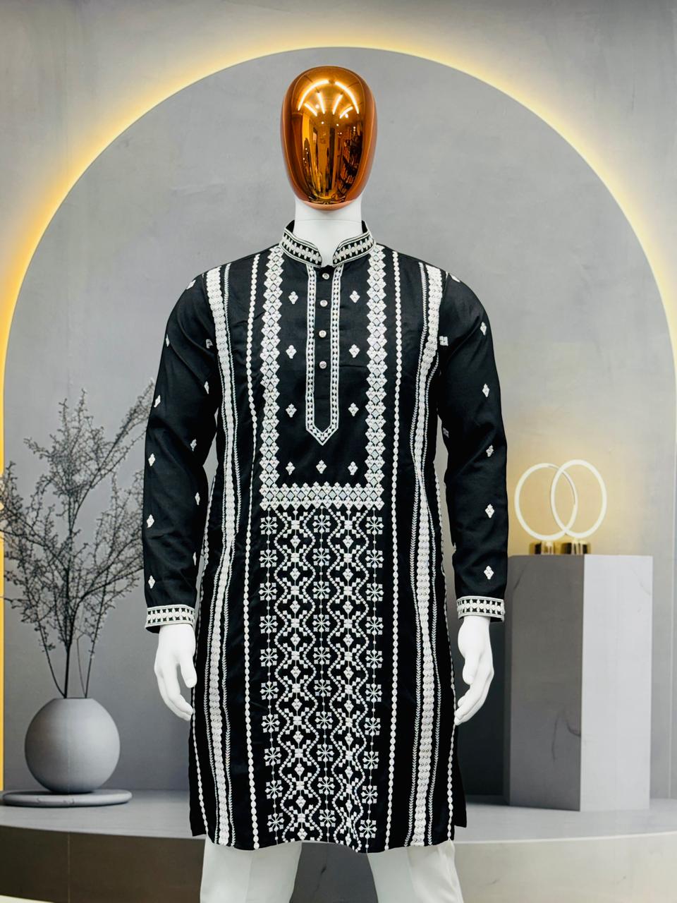 Gulzaar Men's Soft Silk Embroidered Kurta Pajama Set — Men's Wear, Vardan Ethnic wholesale from Surat — view 15