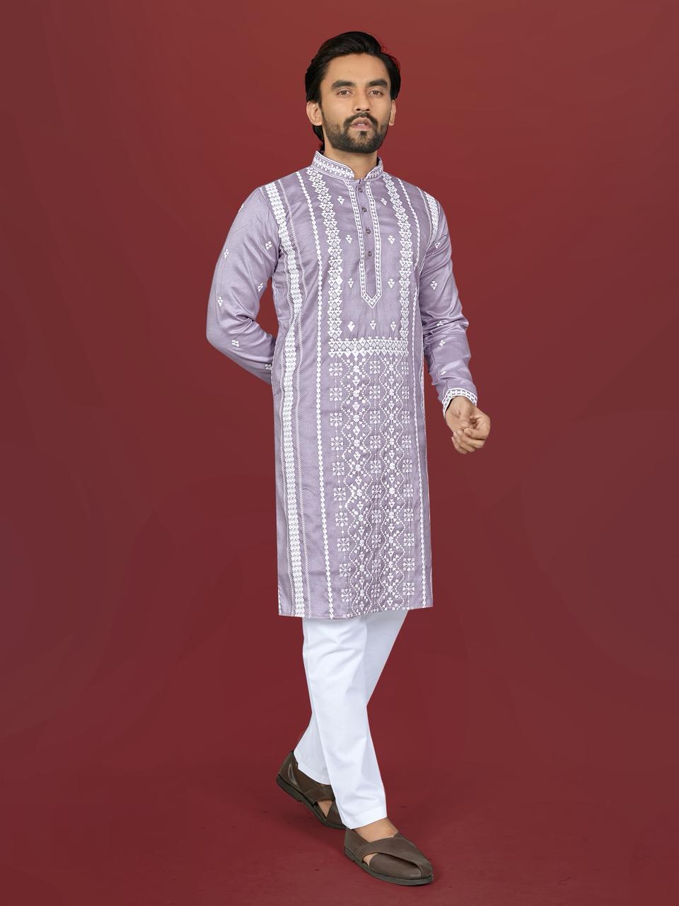 Gulzaar Men's Soft Silk Embroidered Kurta Pajama Set — Men's Wear, Vardan Ethnic wholesale from Surat — view 18