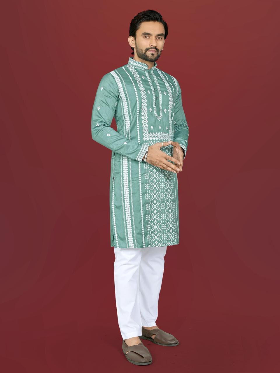 Gulzaar Men's Soft Silk Embroidered Kurta Pajama Set — Men's Wear, Vardan Ethnic wholesale from Surat — view 2
