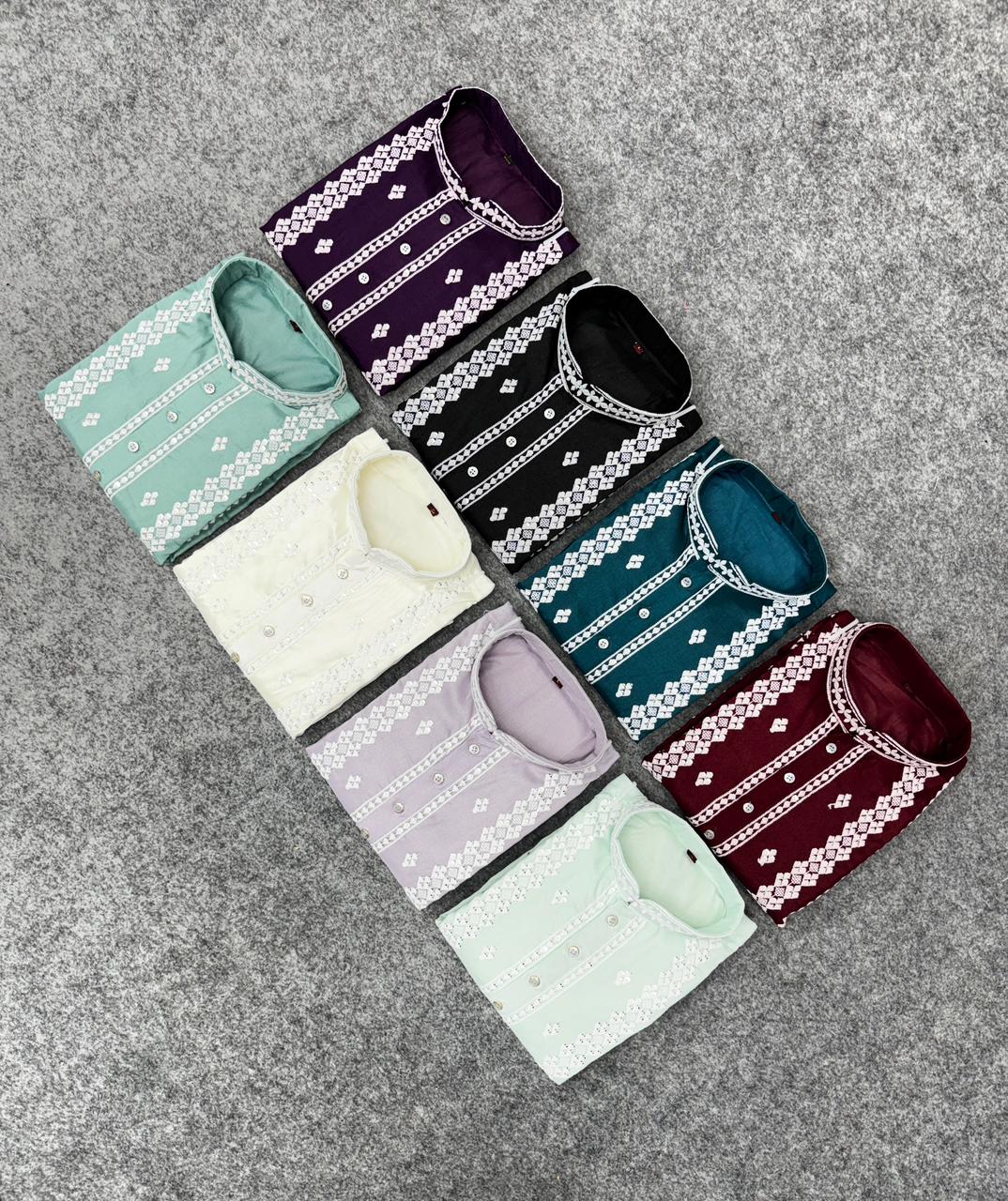 Gulzaar Men's Soft Silk Embroidered Kurta Pajama Set — Men's Wear, Vardan Ethnic wholesale from Surat — view 19