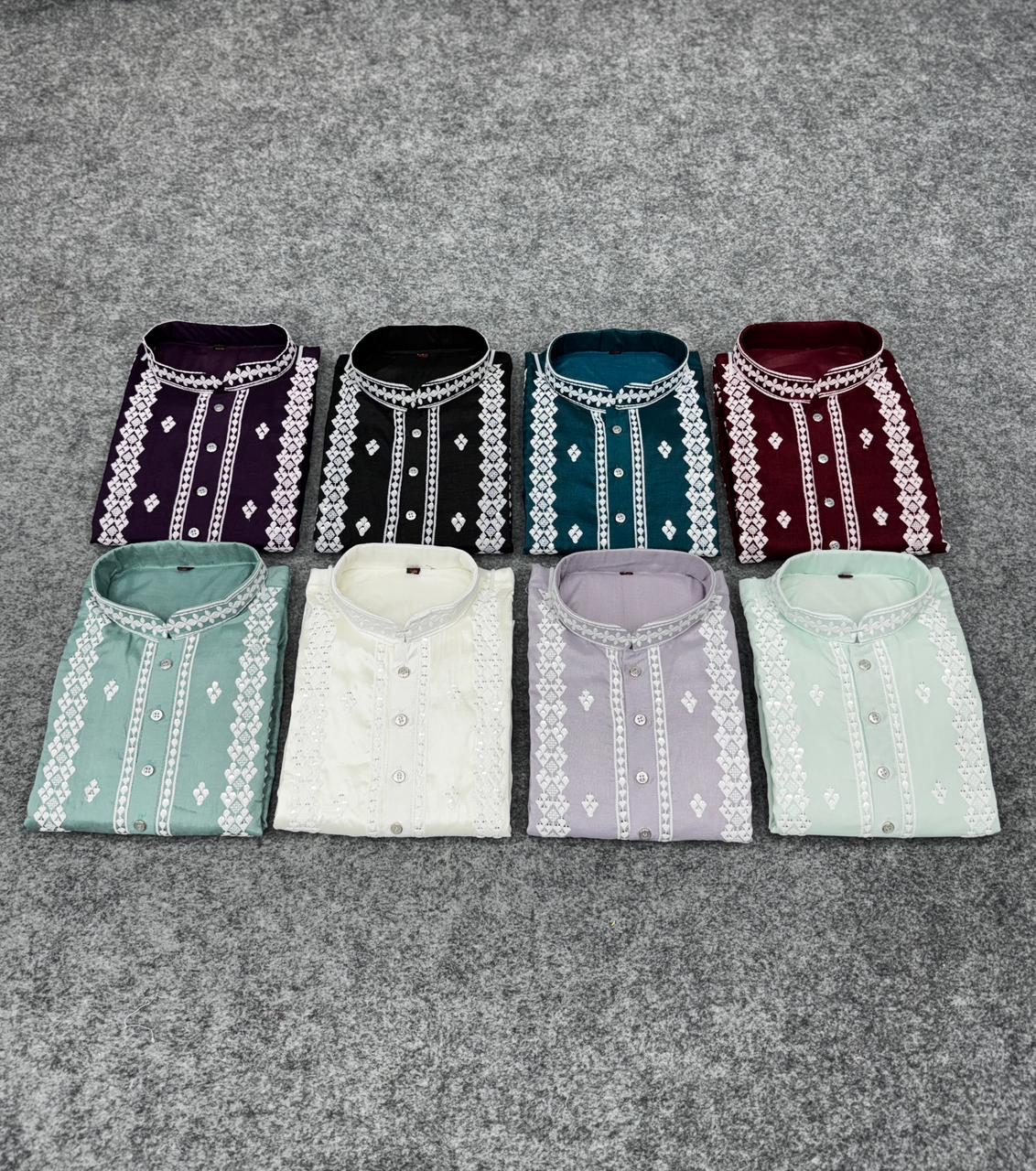 Gulzaar Men's Soft Silk Embroidered Kurta Pajama Set — Men's Wear, Vardan Ethnic wholesale from Surat — view 3
