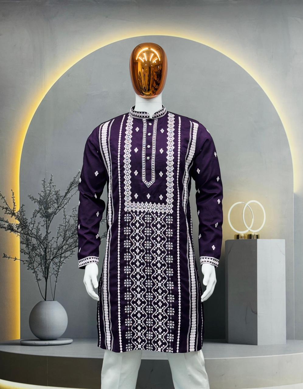 Gulzaar Men's Soft Silk Embroidered Kurta Pajama Set — Men's Wear, Vardan Ethnic wholesale from Surat — view 5