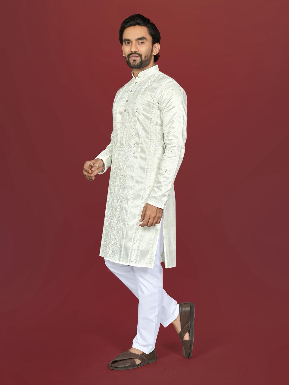 Gulzaar Men's Soft Silk Embroidered Kurta Pajama Set — Men's Wear, Vardan Ethnic wholesale from Surat — view 6