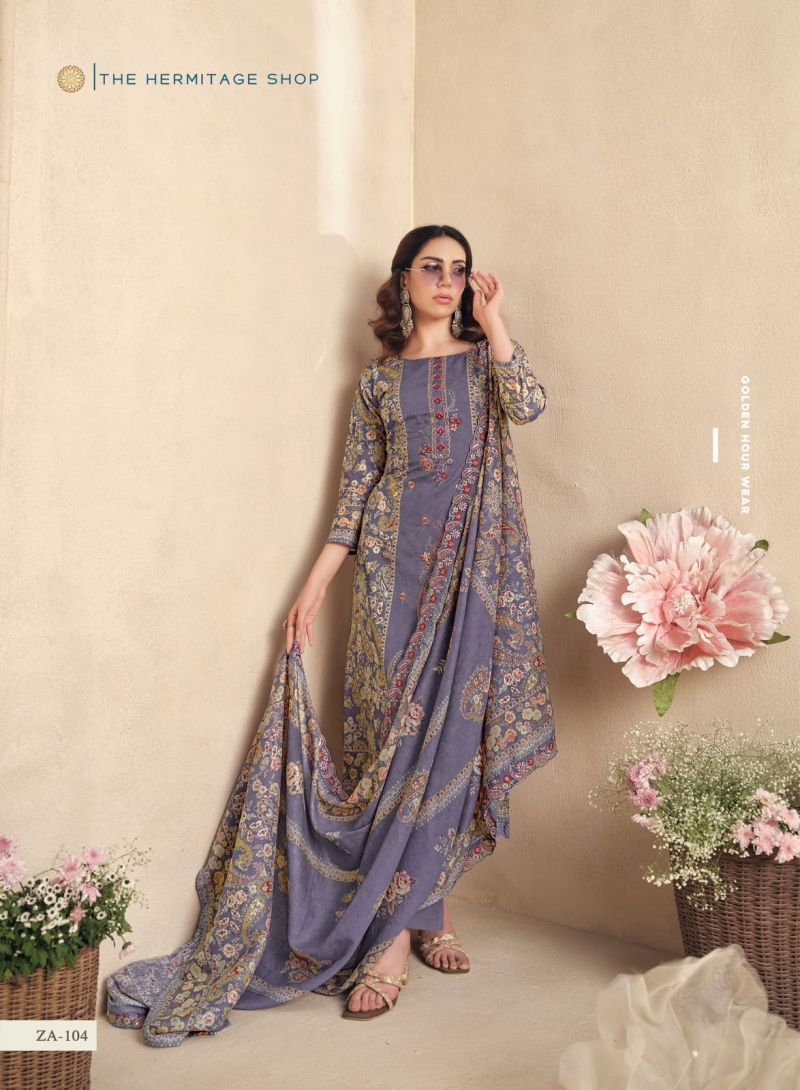 Hermitage Zaira Fiest Giza Pk Embroidered Dress Material Catalog — Wholesale Dress Material, Vardan Ethnic wholesale from Surat — view 4