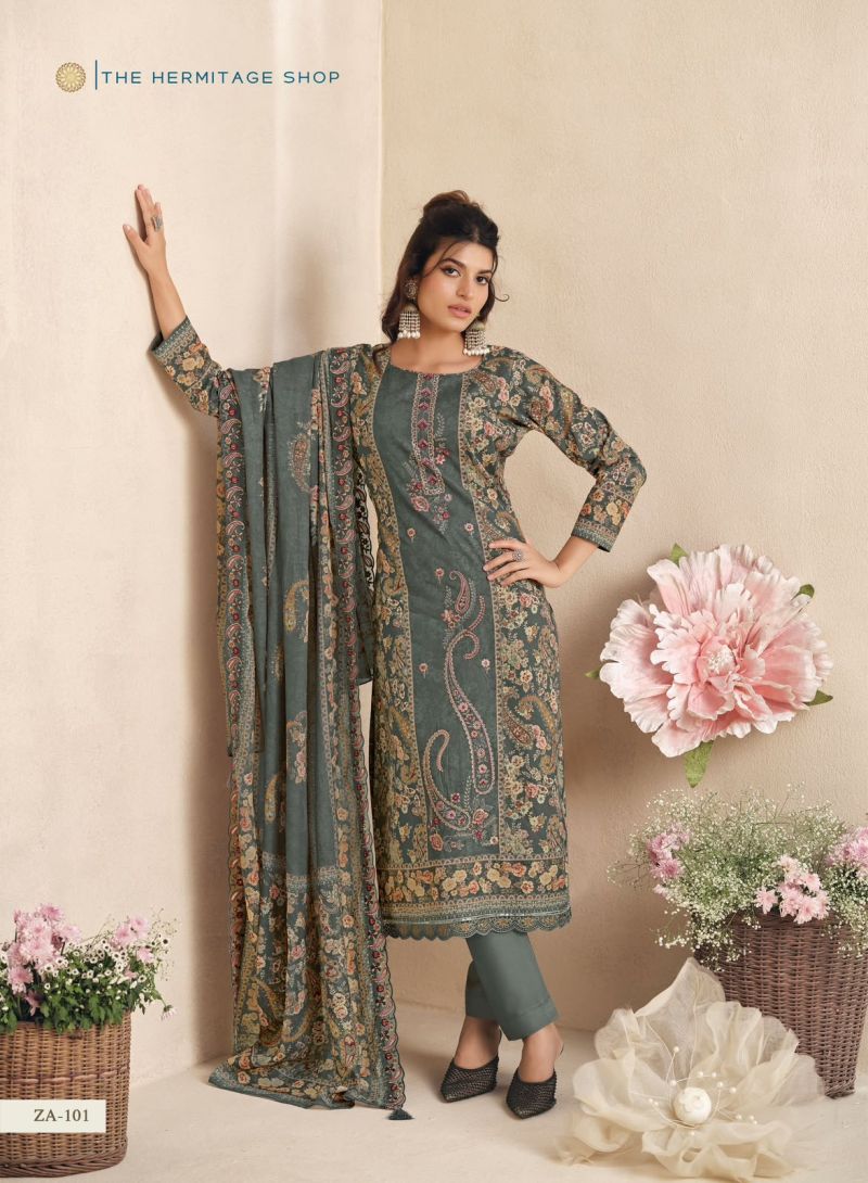 Hermitage Zaira Fiest Giza Pk Embroidered Dress Material Catalog — Wholesale Dress Material, Vardan Ethnic wholesale from Surat — view 6
