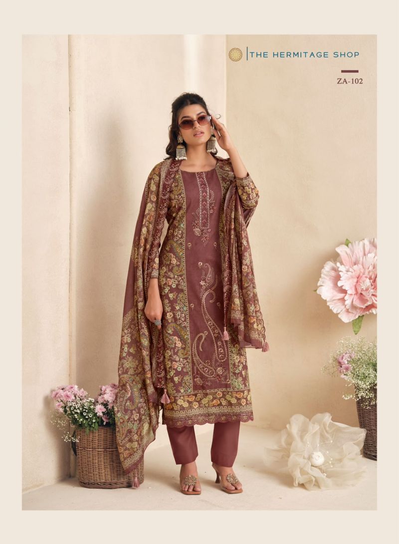 Hermitage Zaira Fiest Giza Pk Embroidered Dress Material Catalog