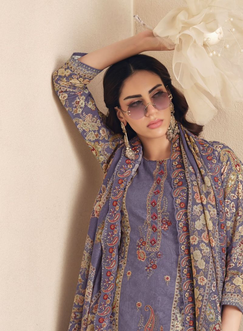Hermitage Zaira Fiest Giza Pk Embroidered Dress Material Catalog — Wholesale Dress Material, Vardan Ethnic wholesale from Surat — view 7