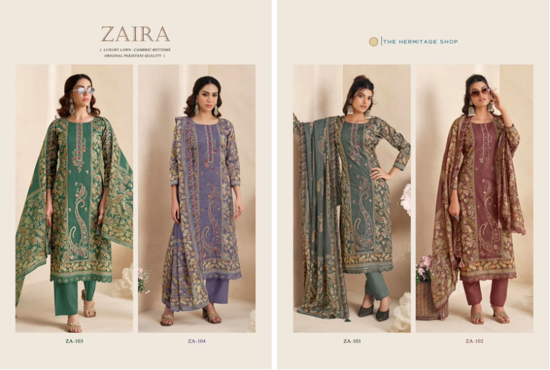 Hermitage Zaira Fiest Giza Pk Embroidered Dress Material Catalog — Wholesale Dress Material, Vardan Ethnic wholesale from Surat — view 10