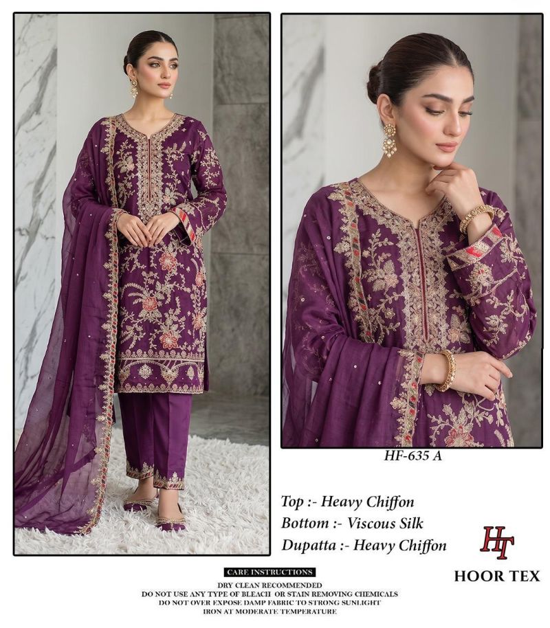 Hoor Tex 635 A To D Chiffon Embroidered Readymade Salwar Kameez — Wholesale Readymade Suit, hoor Tex wholesale from Surat — view 5