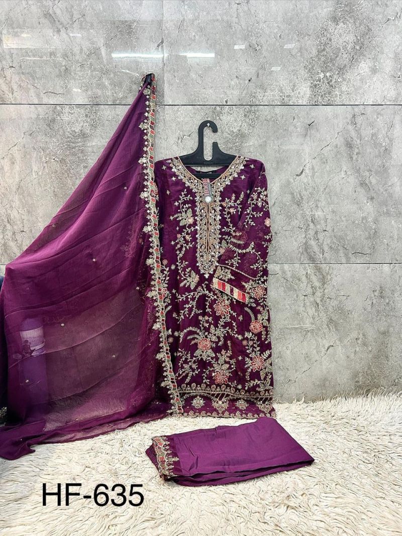 Hoor Tex 635 A To D Chiffon Embroidered Readymade Salwar Kameez — Wholesale Readymade Suit, hoor Tex wholesale from Surat — view 7