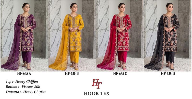 Hoor Tex 635 A To D Chiffon Embroidered Readymade Salwar Kameez — Wholesale Readymade Suit, hoor Tex wholesale from Surat — view 6