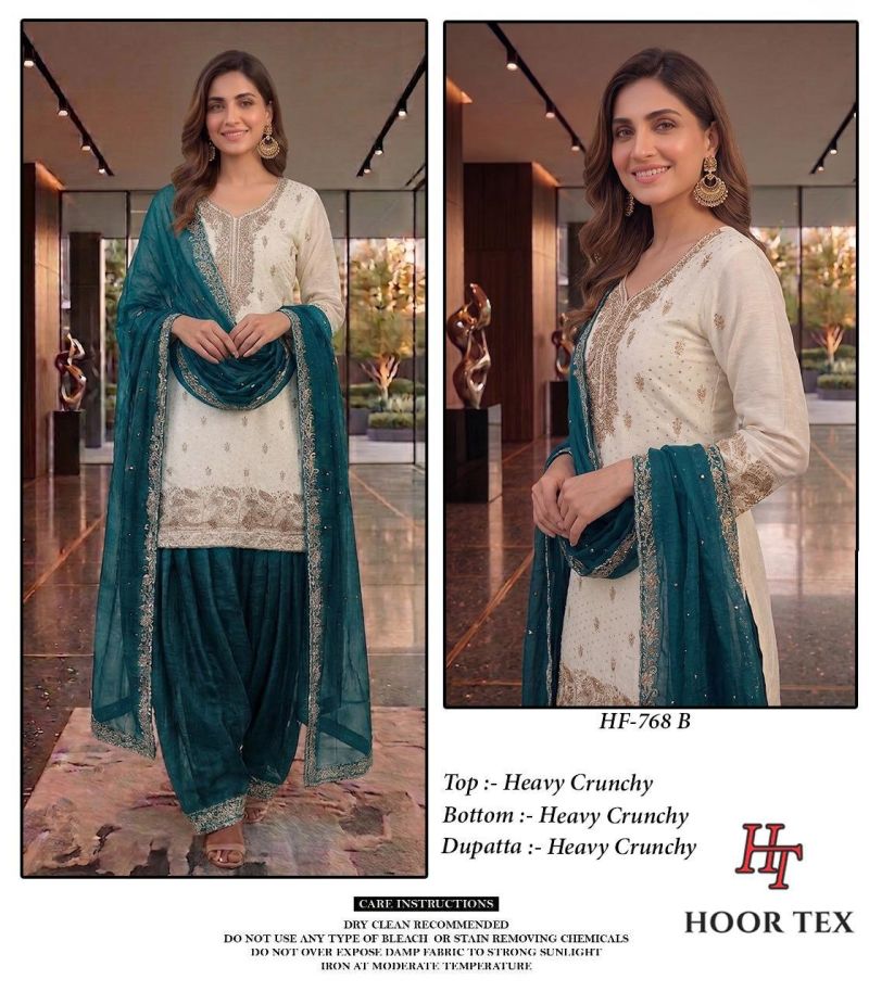 Hoor Tex 768 A To D Crunchy Embroidered Farshi Pakistani Salwar Kameez — Designer Readymade Suits, hoor Tex wholesale from Surat — view 2
