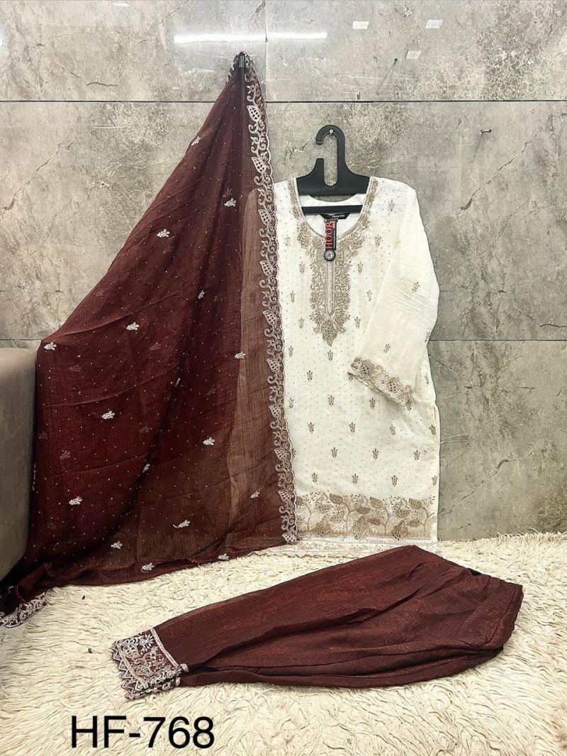 Hoor Tex 768 A To D Crunchy Embroidered Farshi Pakistani Salwar Kameez — Designer Readymade Suits, hoor Tex wholesale from Surat — view 8