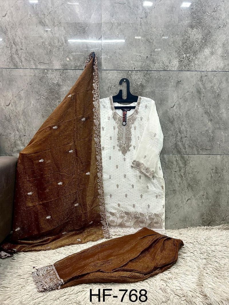 Hoor Tex 768 A To D Crunchy Embroidered Farshi Pakistani Salwar Kameez — Designer Readymade Suits, hoor Tex wholesale from Surat — view 7