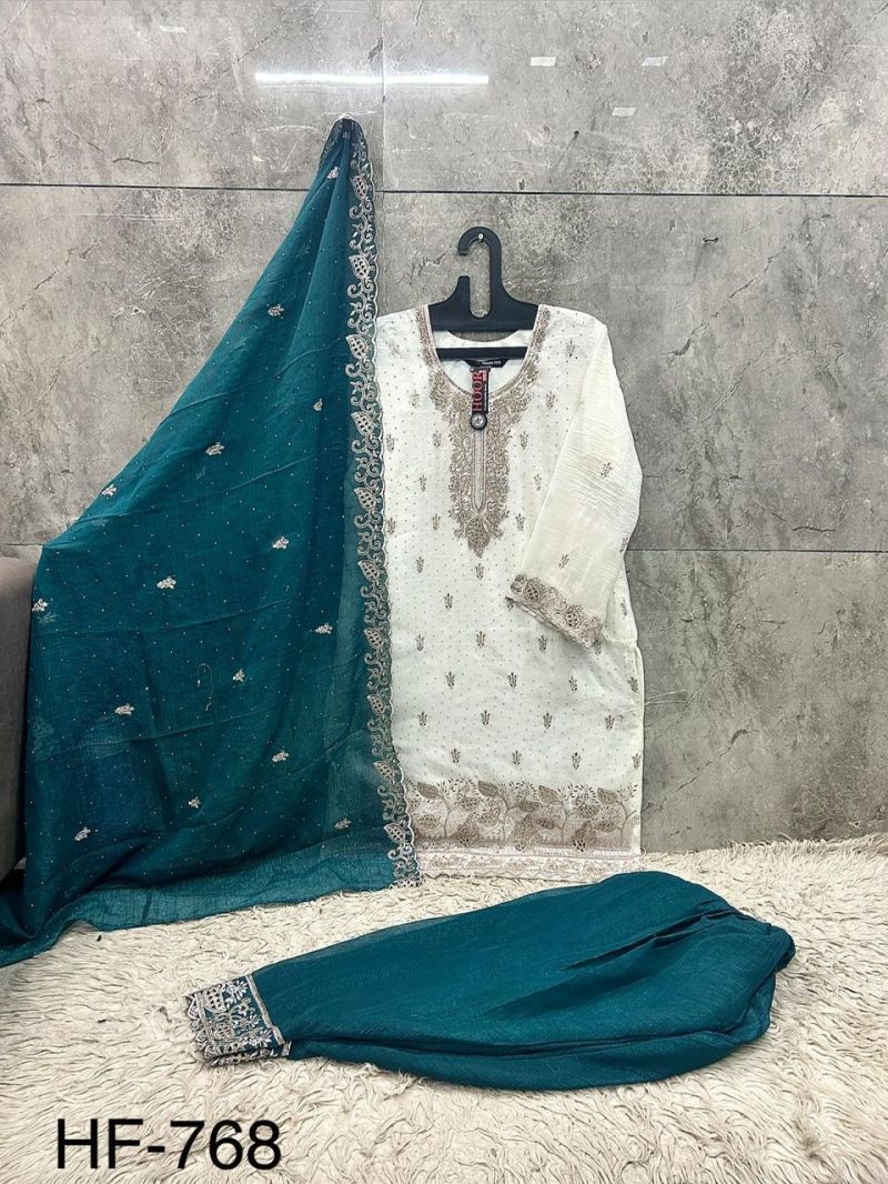 Hoor Tex 768 A To D Crunchy Embroidered Farshi Pakistani Salwar Kameez — Designer Readymade Suits, hoor Tex wholesale from Surat — view 6