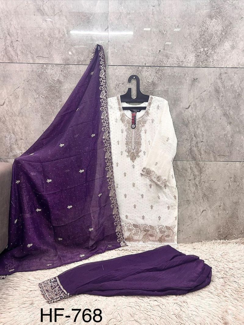 Hoor Tex 768 A To D Crunchy Embroidered Farshi Pakistani Salwar Kameez — Designer Readymade Suits, hoor Tex wholesale from Surat — view 5