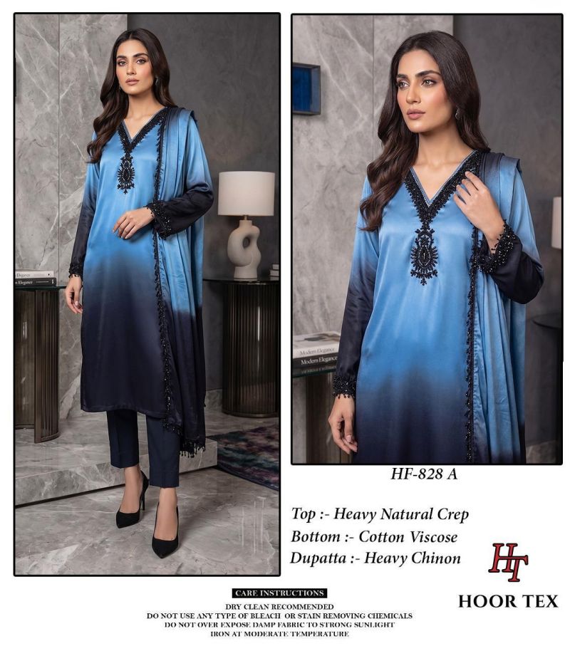 Hoor Tex 828 A To D Heavy Natural Crepe Pakistani Salwar Kameez Catalog — Wholesale Kurtis, hoor Tex wholesale from Surat — view 8