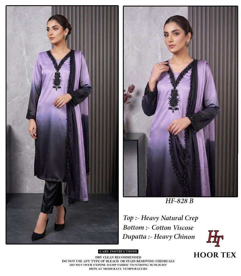 Hoor Tex 828 A To D Heavy Natural Crepe Pakistani Salwar Kameez Catalog — Wholesale Kurtis, hoor Tex wholesale from Surat — view 2