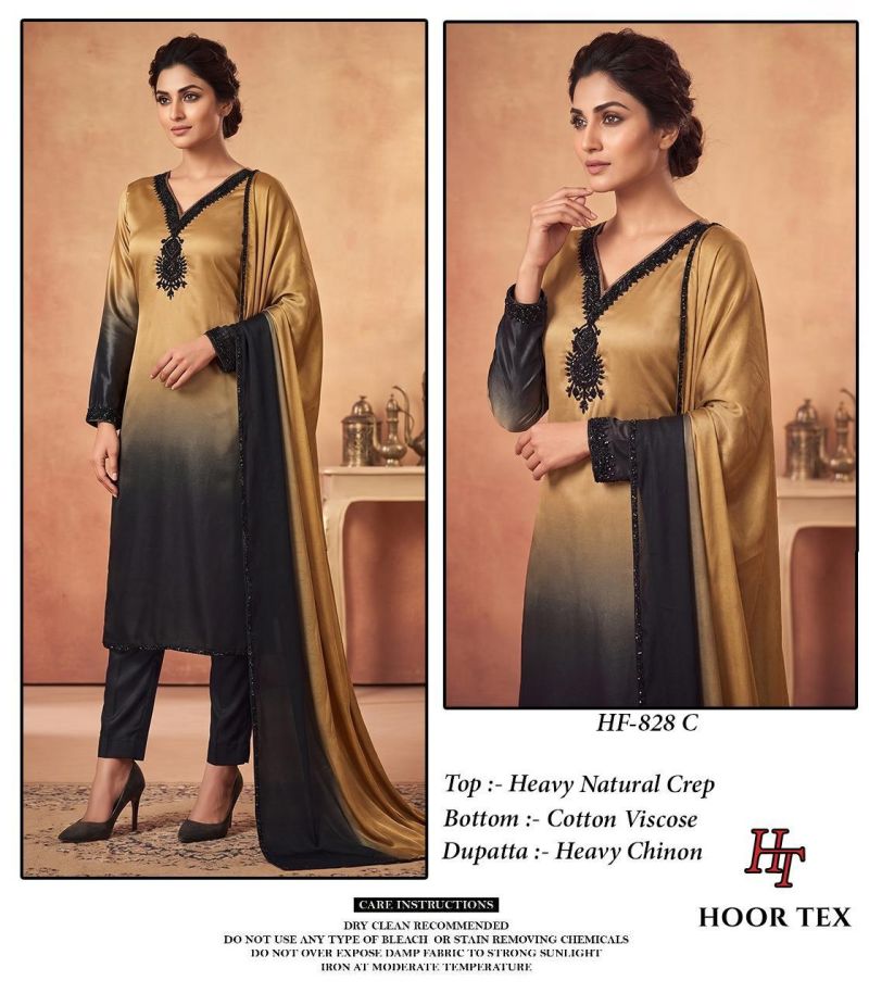 Hoor Tex 828 A To D Heavy Natural Crepe Pakistani Salwar Kameez Catalog