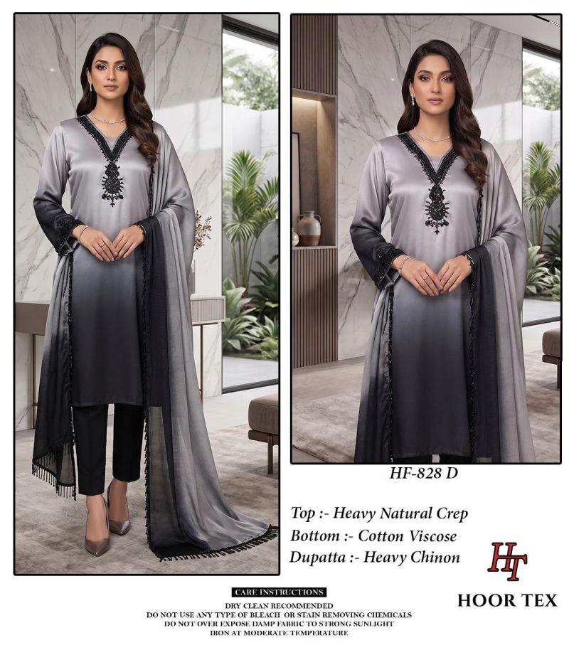 Hoor Tex 828 A To D Heavy Natural Crepe Pakistani Salwar Kameez Catalog — Wholesale Kurtis, hoor Tex wholesale from Surat — view 3
