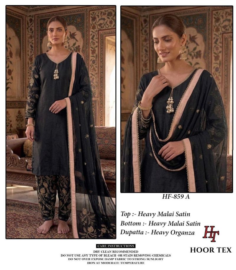 Hoor Tex 859 A To D Malai Satin Embroidered Salwar Kameez — Wholesale Designer Salwar Suits, MPA wholesale from Surat — view 2