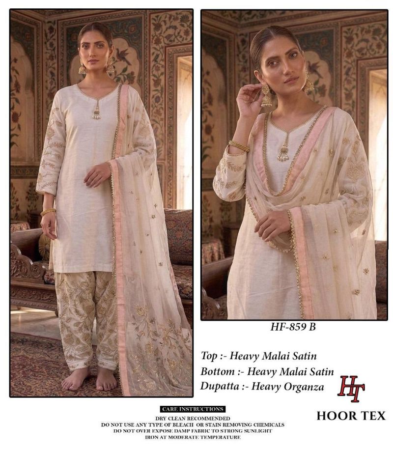 Hoor Tex 859 A To D Malai Satin Embroidered Salwar Kameez