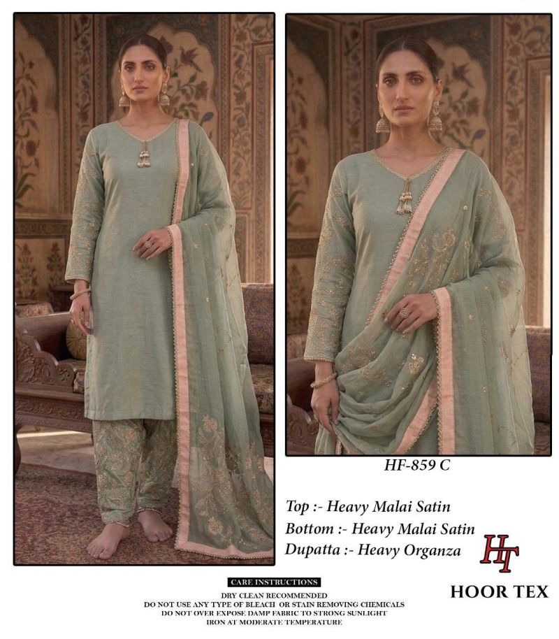 Hoor Tex 859 A To D Malai Satin Embroidered Salwar Kameez — Wholesale Designer Salwar Suits, MPA wholesale from Surat — view 9