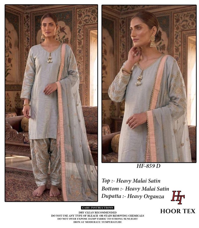 Hoor Tex 859 A To D Malai Satin Embroidered Salwar Kameez — Wholesale Designer Salwar Suits, MPA wholesale from Surat — view 4