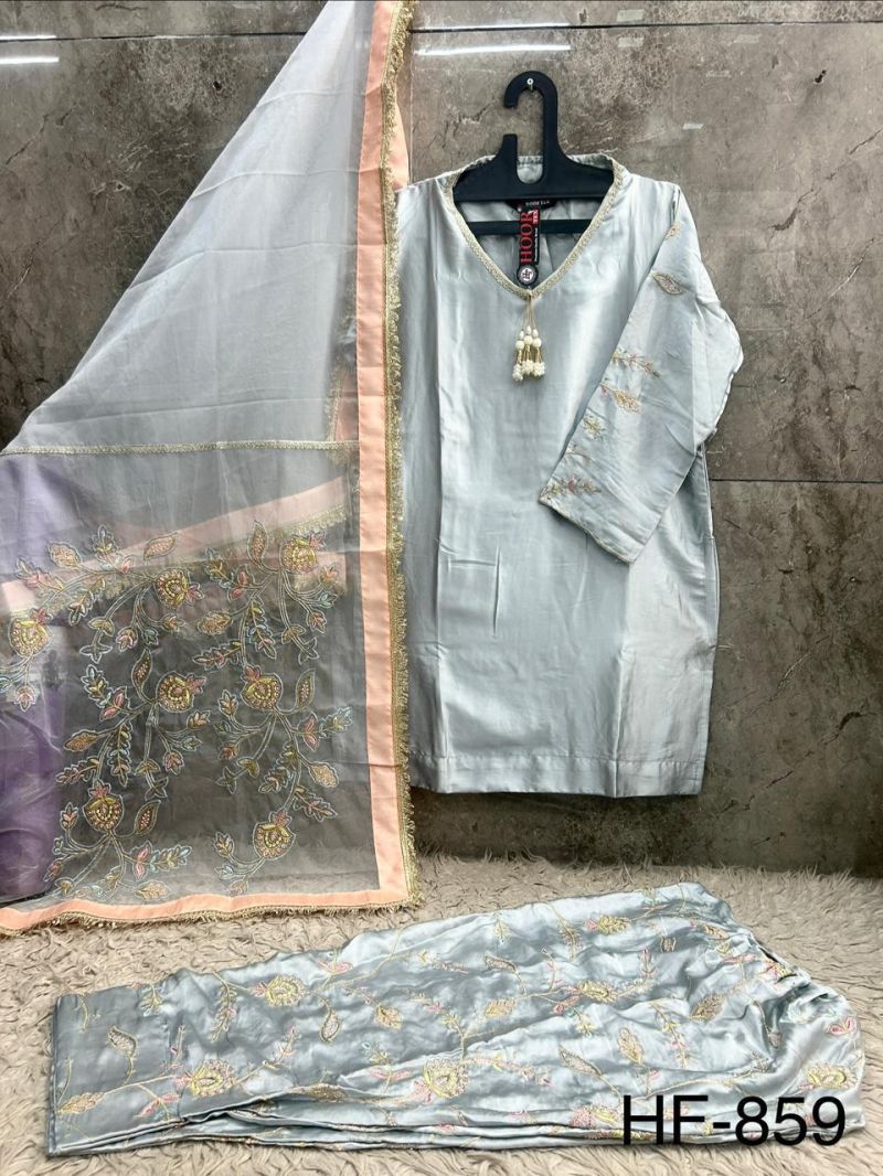 Hoor Tex 859 A To D Malai Satin Embroidered Salwar Kameez — Wholesale Designer Salwar Suits, MPA wholesale from Surat — view 8
